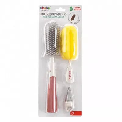 Akuku buteliukų, puodelių ir žindukų silikoninis šepetys su kempine, beige/pink, A0512