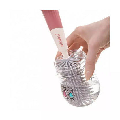 Akuku buteliukų, puodelių ir žindukų silikoninis šepetys su kempine, beige/pink, A0512