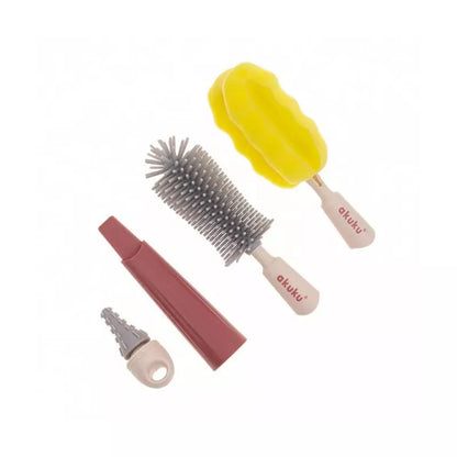 Akuku buteliukų, puodelių ir žindukų silikoninis šepetys su kempine, beige/pink, A0512