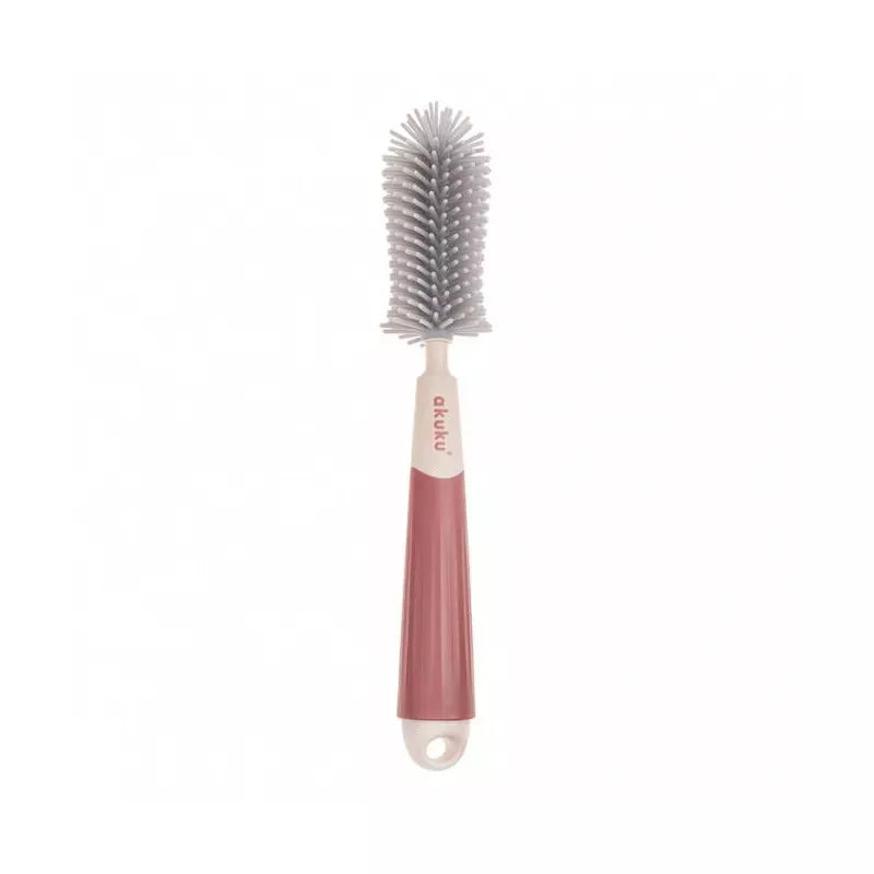 Akuku buteliukų, puodelių ir žindukų silikoninis šepetys su kempine, beige/pink, A0512
