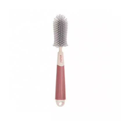 Akuku buteliukų, puodelių ir žindukų silikoninis šepetys su kempine, beige/pink, A0512