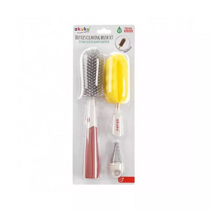 Akuku buteliukų, puodelių ir žindukų silikoninis šepetys su kempine, beige/pink, A0512