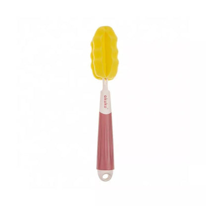 Akuku buteliukų, puodelių ir žindukų silikoninis šepetys su kempine, beige/pink, A0512