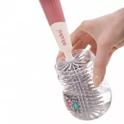 Akuku buteliukų, puodelių ir žindukų silikoninis šepetys su kempine, beige/pink, A0512