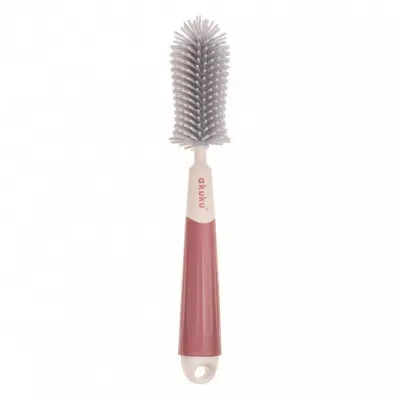 Akuku buteliukų, puodelių ir žindukų silikoninis šepetys su kempine, beige/pink, A0512