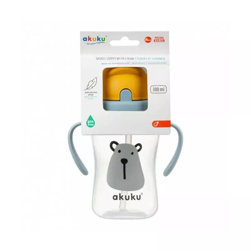 Akuku gertuvė su šiaudeliu, 300ml, su dviem rankenėlėmis, BEAR A0203
