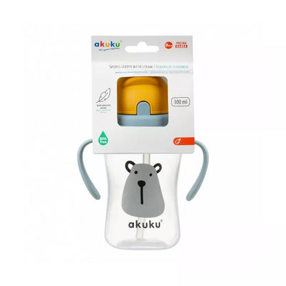 Akuku gertuvė su šiaudeliu, 300ml, su dviem rankenėlėmis, BEAR A0203