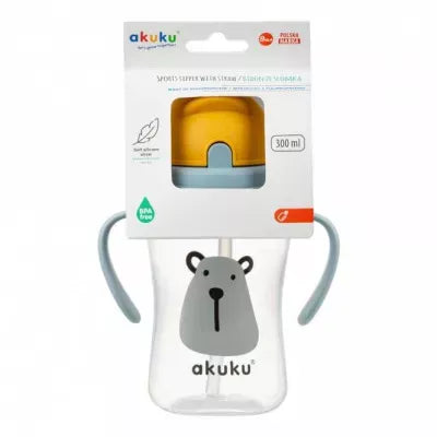 Akuku gertuvė su šiaudeliu, 300ml, su dviem rankenėlėmis, BEAR A0203