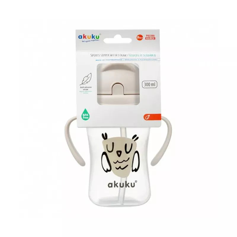 Akuku gertuvė su šiaudeliu, 300ml, su dviem rankenėlėmis, OWL A0204
