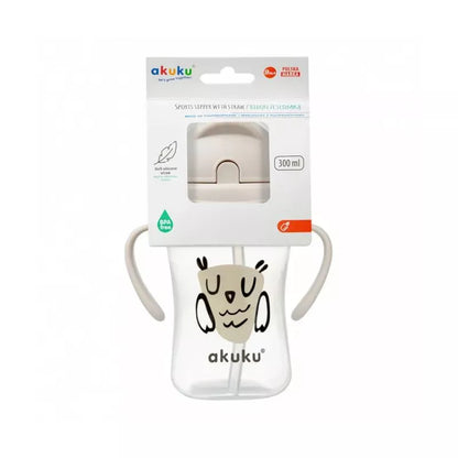 Akuku gertuvė su šiaudeliu, 300ml, su dviem rankenėlėmis, OWL A0204