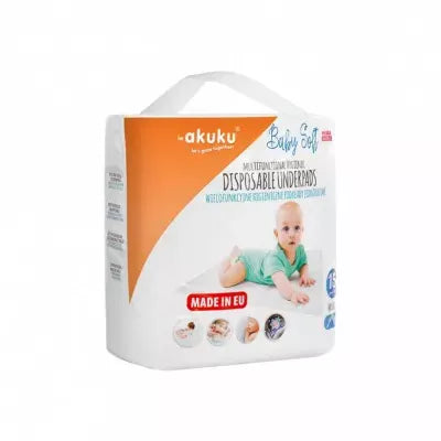 Akuku kūdikio pervystymo paklotai SOFT, 40x60, 15 vnt., A0500