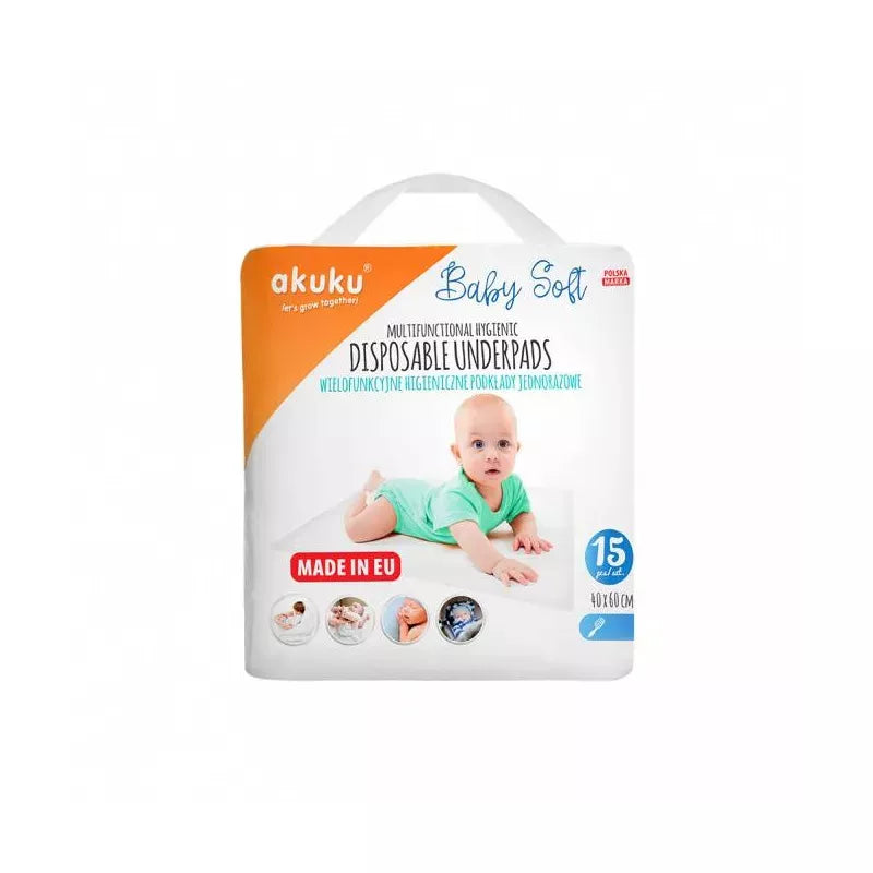 Akuku kūdikio pervystymo paklotai SOFT, 40x60, 15 vnt., A0500