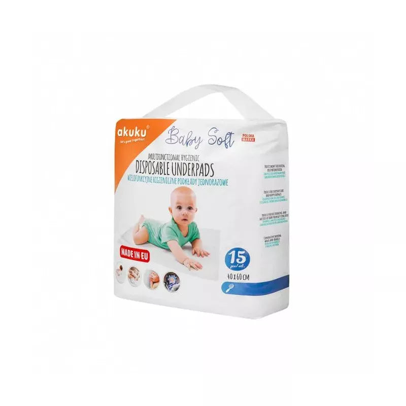 Akuku kūdikio pervystymo paklotai SOFT, 40x60, 15 vnt., A0500