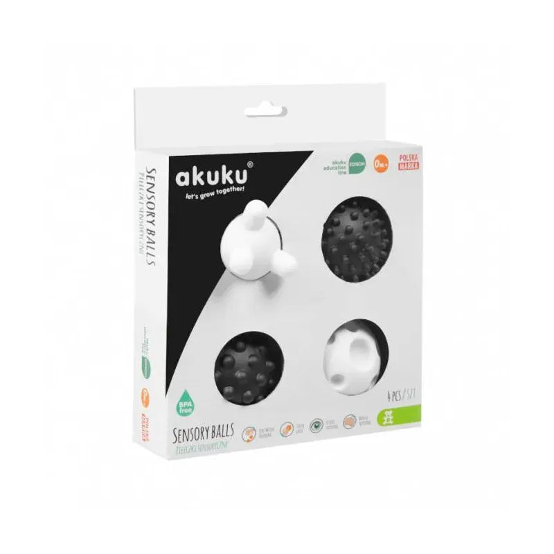 Akuku minkšti sensoriniai kamuoliukai, 4 vnt., Black/white A0469