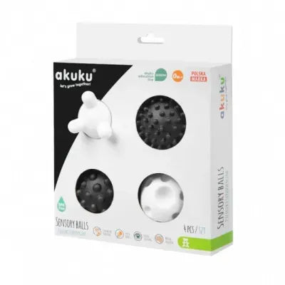 Akuku minkšti sensoriniai kamuoliukai, 4 vnt., Black/white A0469