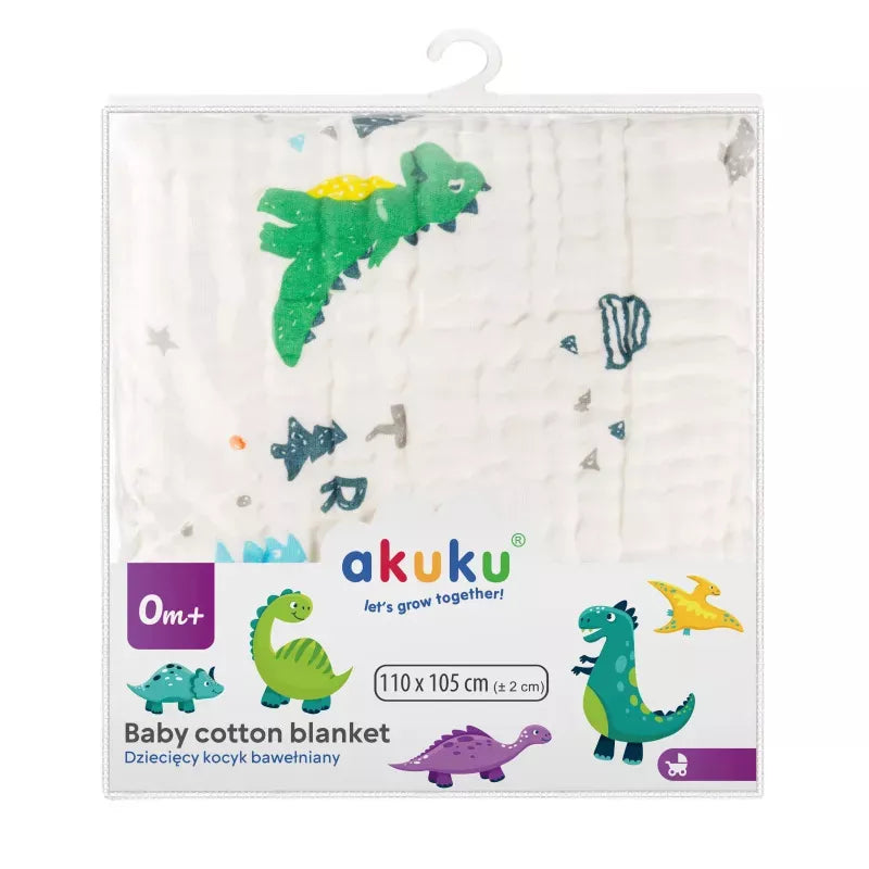 Akuku muslininis pledukas 110x105 cm. Dinozaurai, A0685
