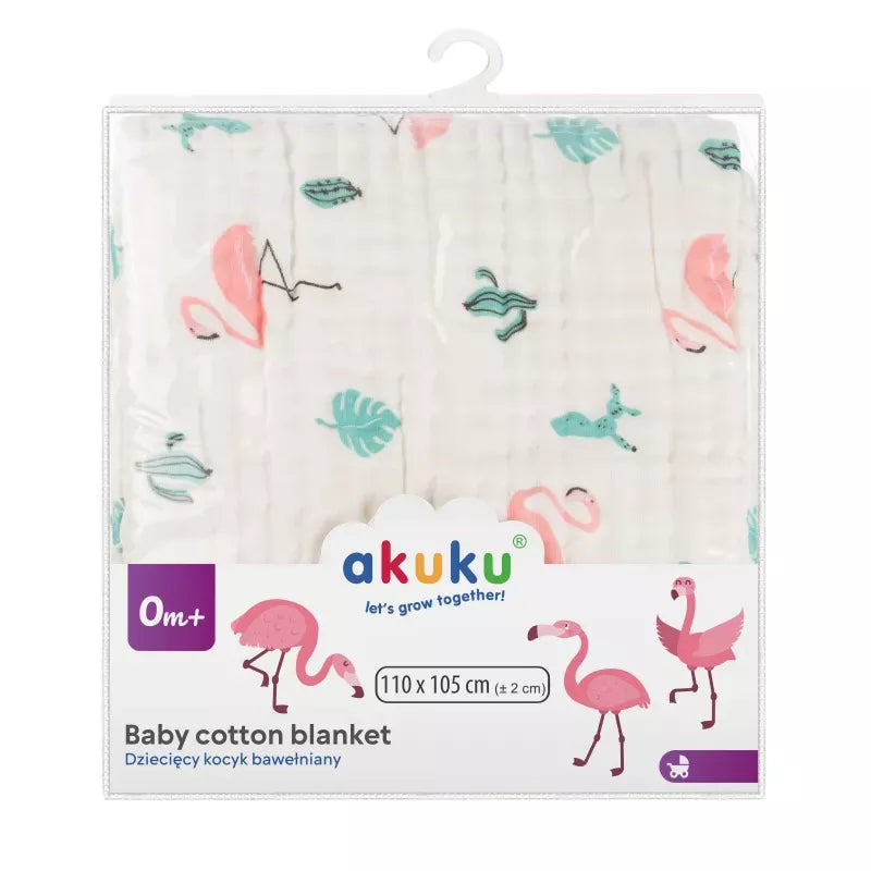Akuku muslininis pledukas 110x105 cm. Flamingai, A0686