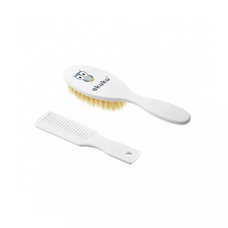 Akuku naturalių šerių plaukų šepetys ir šukos, A0307-WHITE