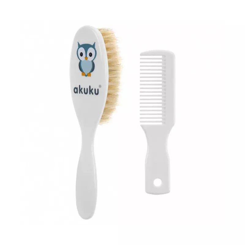 Akuku naturalių šerių plaukų šepetys ir šukos, A0307-WHITE