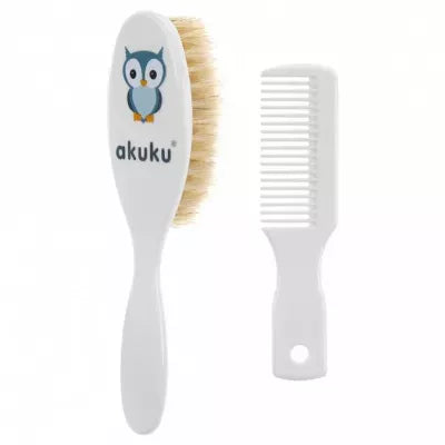 Akuku naturalių šerių plaukų šepetys ir šukos, A0307-WHITE