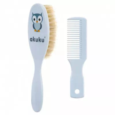 Akuku naturalių šerių plaukų šepetys ir šukos, A0457-BLUE