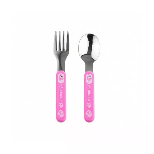 Akuku nerūdijančio plieno šaukštas ir šakutė, A0101-PINK