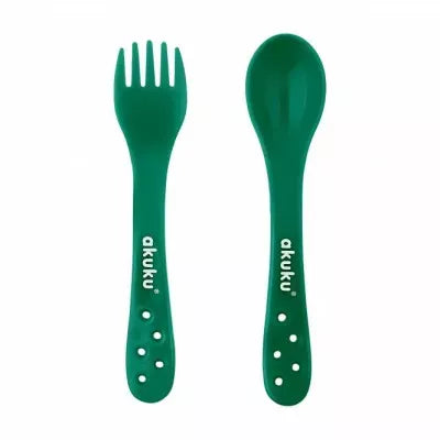 Akuku šaukštelis ir šakutė su įdėklu, DARK GREEN, A0074_Dark green
