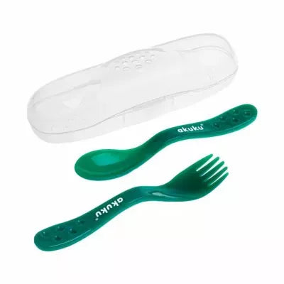 Akuku šaukštelis ir šakutė su įdėklu, DARK GREEN, A0074_Dark green
