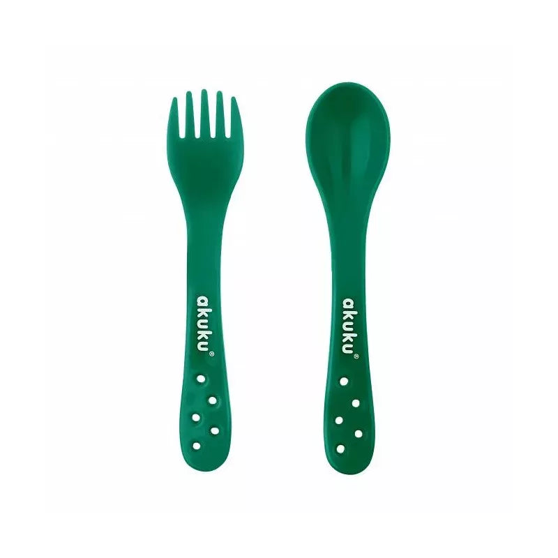 Akuku šaukštelis ir šakutė su įdėklu, DARK GREEN, A0074_Dark green