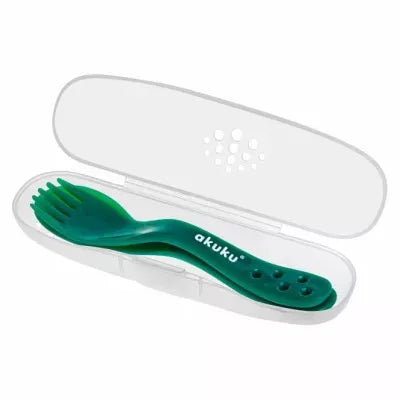 Akuku šaukštelis ir šakutė su įdėklu, DARK GREEN, A0074_Dark green