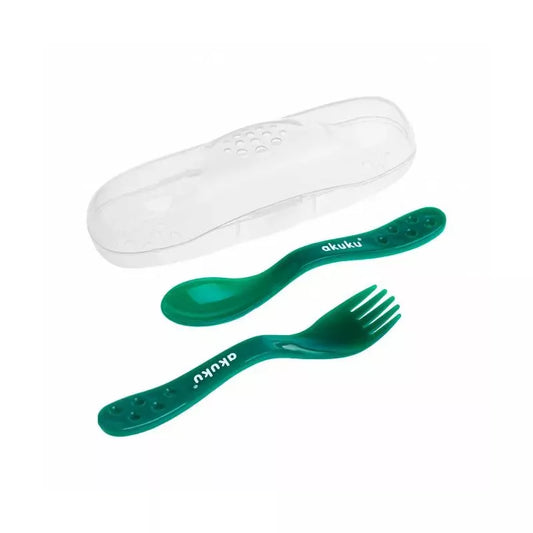 Akuku šaukštelis ir šakutė su įdėklu, DARK GREEN, A0074_Dark green
