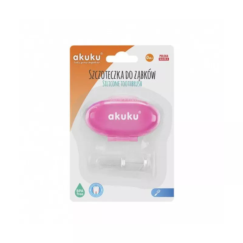 Akuku silikoninis dantų šepetėlis su dėžute, A0265-PINK