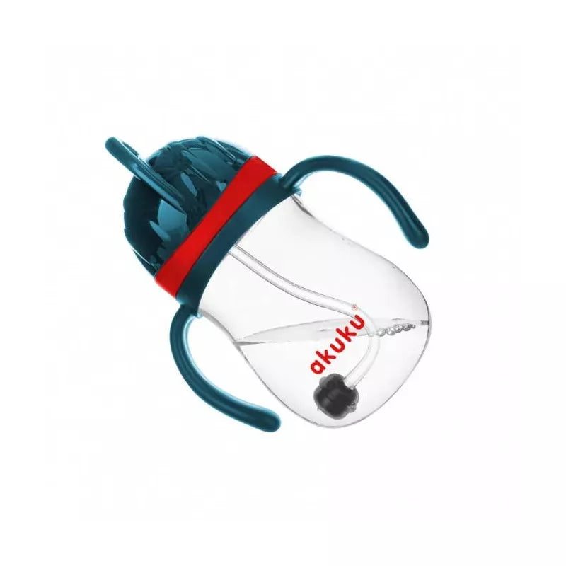 Neišsiliejantis mokomasis puodelis 280 ml su dviem rankenėlėmis ir svareliu, blue/red, A0164