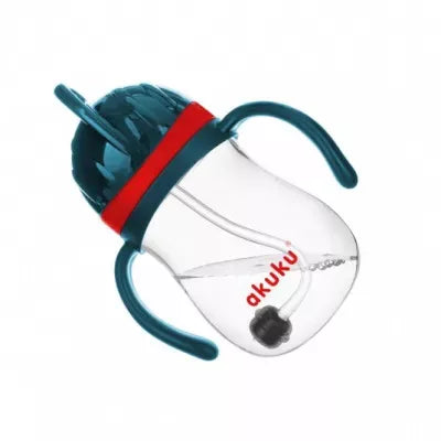 Neišsiliejantis mokomasis puodelis 280 ml su dviem rankenėlėmis ir svareliu, blue/red, A0164